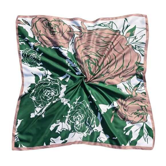Green Floral Silky Scarf 